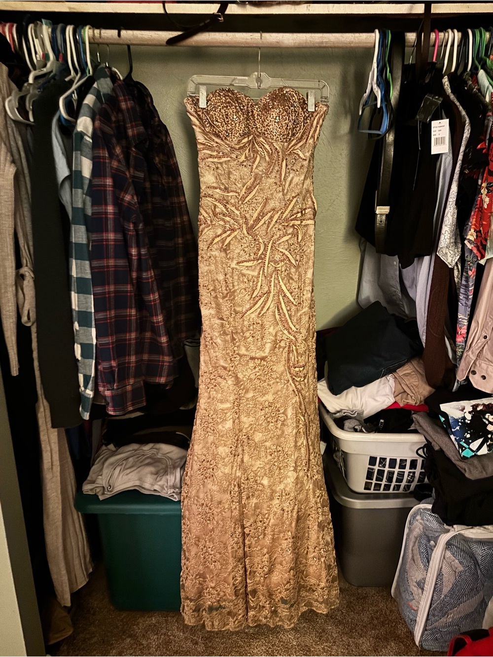 Aspeed Strapless Gold Sequin Lace Gown